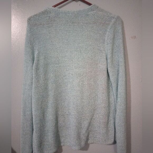 Open acrylic knit cardigan with pearlized  accent buttons - Picture 3 of 9